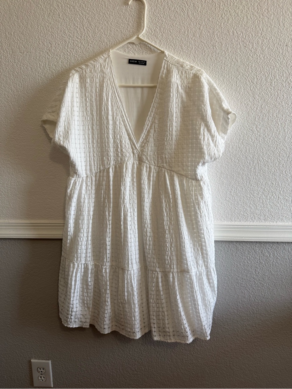 SHEIN White Textured V-Neck Midi Dress